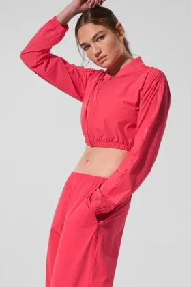 Cropped Breezy Full-Zip-Überzieher – Candy Red