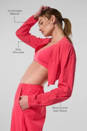 Cropped Breezy Full-Zip-Überzieher – Candy Red