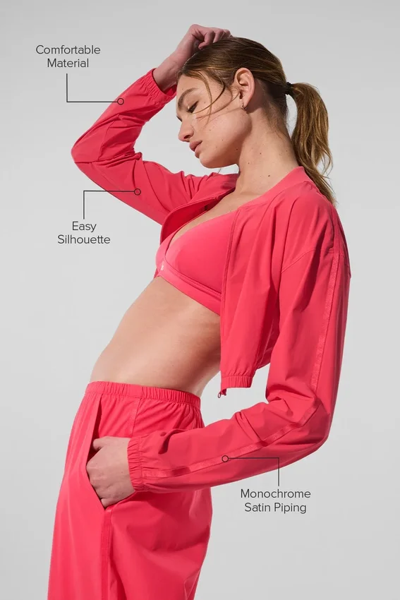 Cropped Breezy Full-Zip-Überzieher – Candy Red