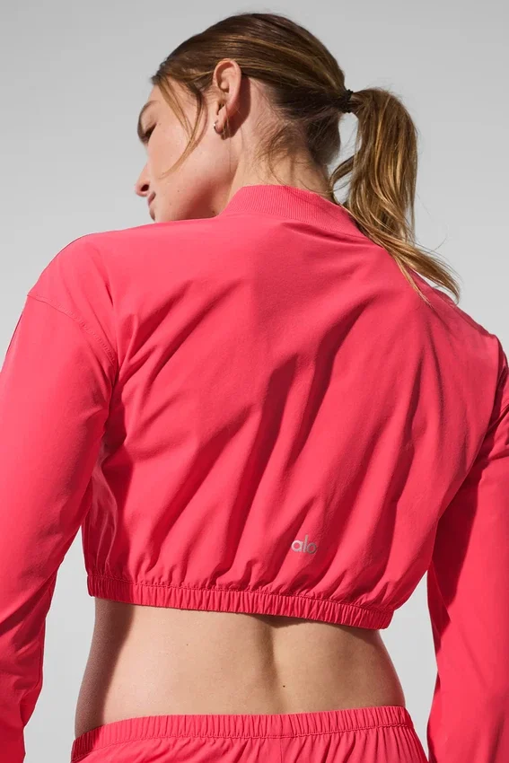Cropped Breezy Full-Zip-Überzieher – Candy Red
