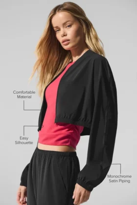 Cropped Breezy Full-Zip Cover-up – Schwarz
