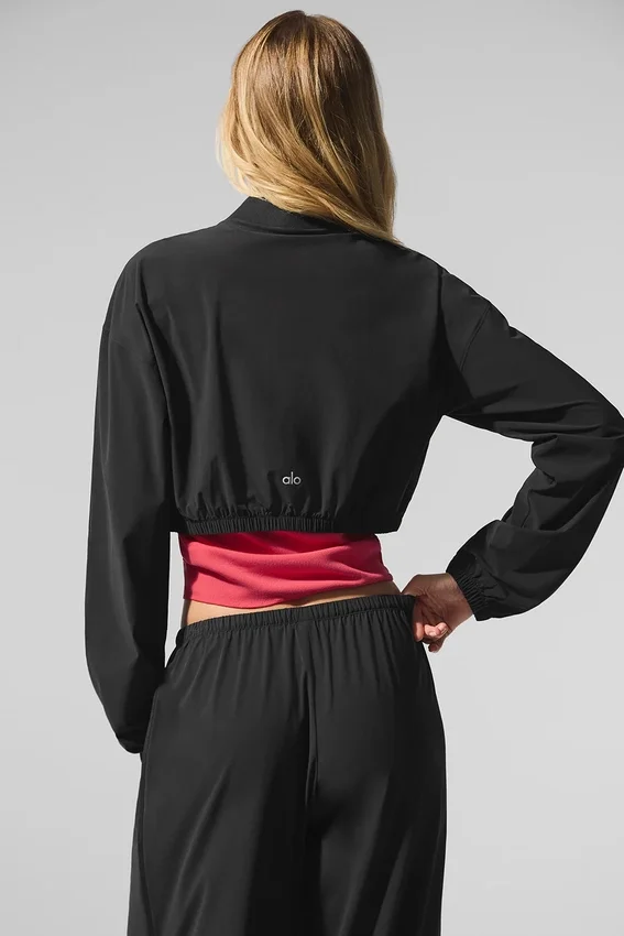 Cropped Breezy Full-Zip Cover-up – Schwarz