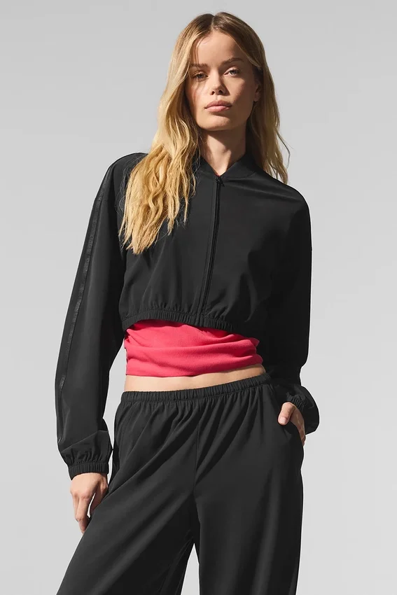 Cropped Breezy Full-Zip Cover-up – Schwarz