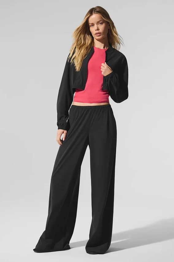 Cropped Breezy Full-Zip Cover-up – Schwarz
