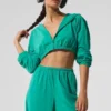 Cropped Breezy Full-Zip Hoodie – Spruce Green