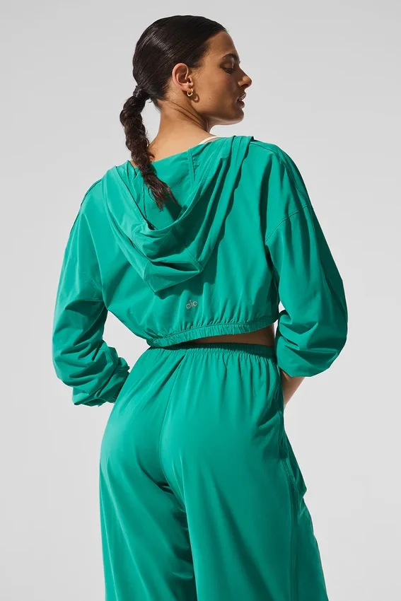 Cropped Breezy Full-Zip Hoodie – Spruce Green