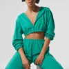 Cropped Breezy Full-Zip Hoodie – Spruce Green
