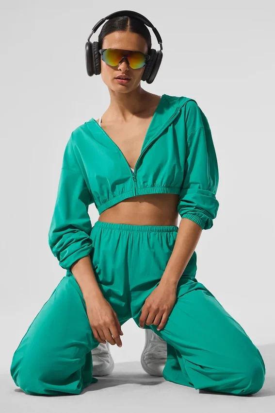 Cropped Breezy Full-Zip Hoodie – Spruce Green