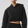 Cropped Mountain Peak Full-Zip Hoodie – Schwarz