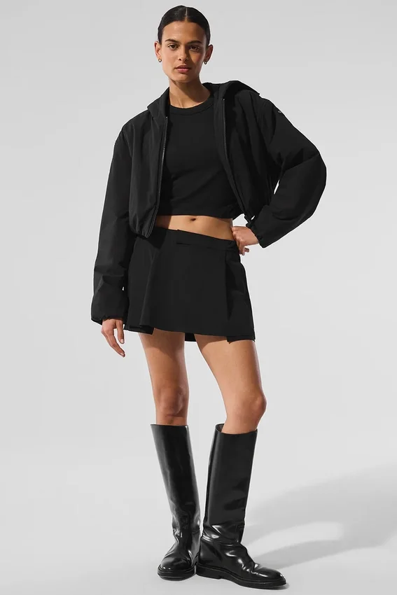 Cropped Mountain Peak Full-Zip Hoodie – Schwarz