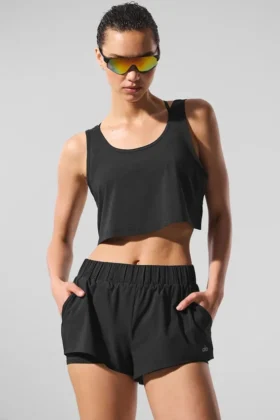 Cropped Sport Star Top – Schwarz