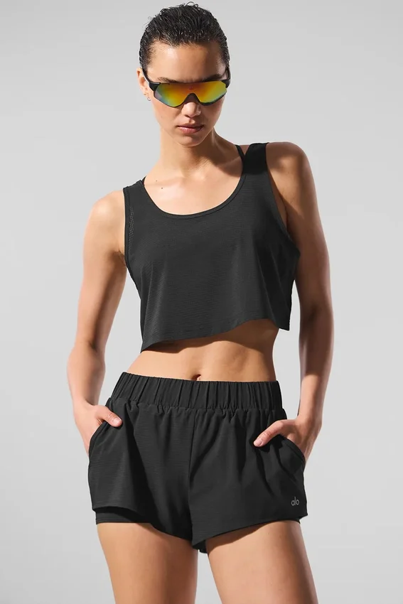 Cropped Sport Star Top – Schwarz