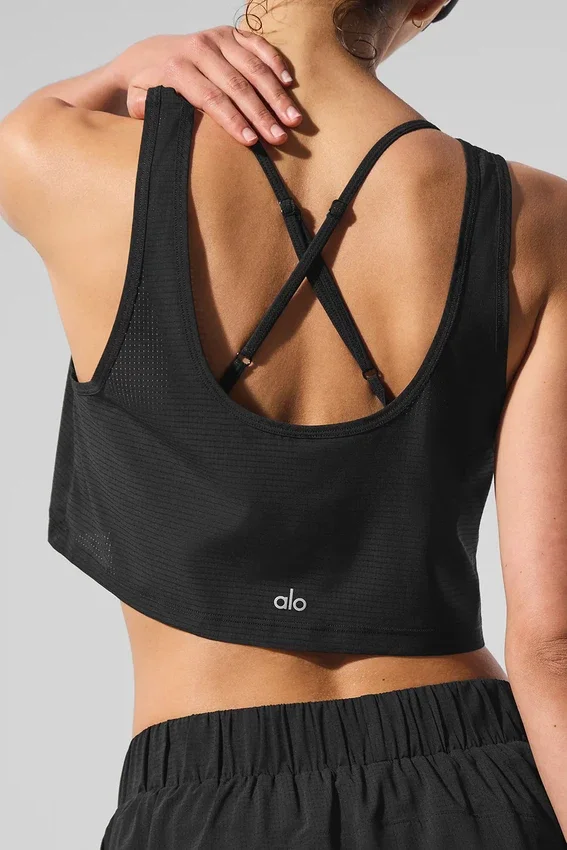 Cropped Sport Star Top – Schwarz