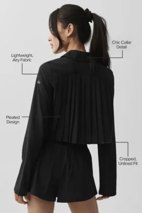 Cropped Unmatched Langarmshirt – Schwarz