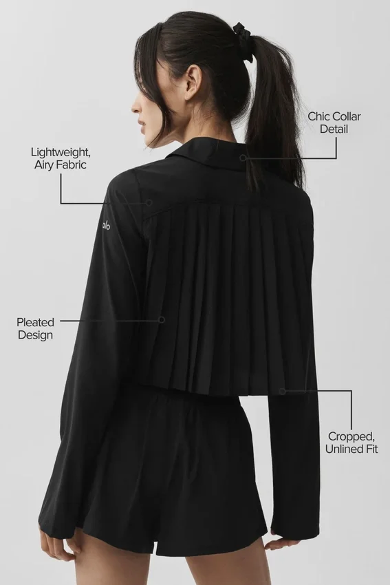 Cropped Unmatched Langarmshirt – Schwarz