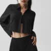 Cropped Unmatched Langarmshirt – Schwarz