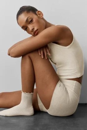 Damen-Socken „Lettuce Edge“ – Haferflocken-Melange