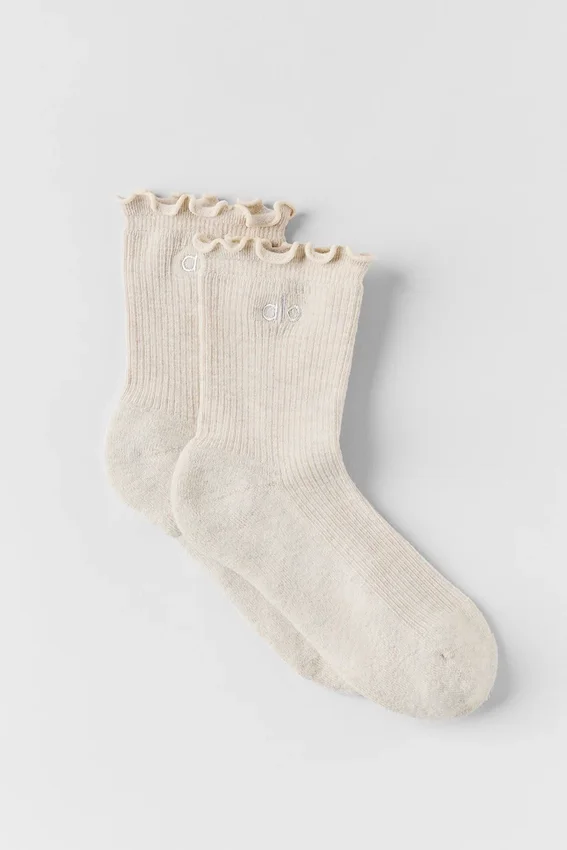Damen-Socken „Lettuce Edge“ – Haferflocken-Melange