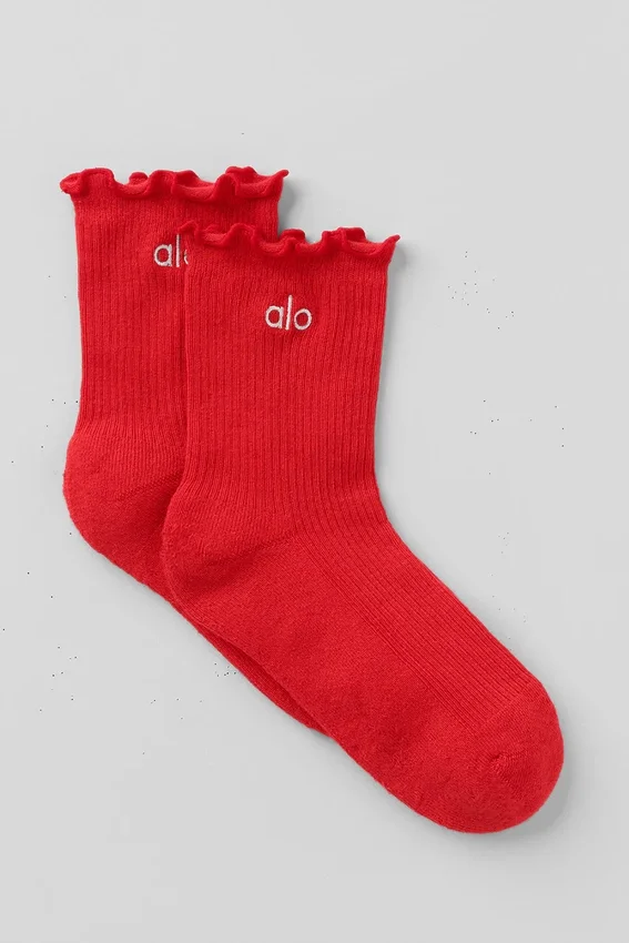 Damen-Socken mit gewelltem Rand – Leuchtend Rot