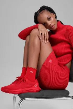 Damen-Socken mit gewelltem Rand – Leuchtend Rot