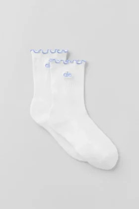 Damen-Socken mit gewelltem Rand – Weiß/Hell-Provence-Blau