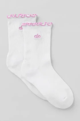Damen-Socken mit Wellenrand – Weiß/Candy Heart Pink