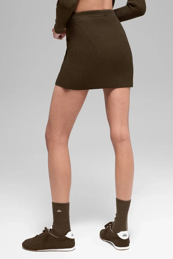Denim-Strick-High-Waist-Rock – Espresso/Schwarz