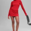 Denim-Strick-High-Waist-Rock – Leuchtend Rot