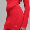 Denim-Strick-High-Waist-Rock – Leuchtend Rot