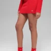 Denim-Strick-High-Waist-Rock – Leuchtend Rot