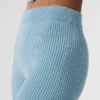 Denim-Strick-Hose mit High-Waist und ausgestelltem Bein – Himmelblau/Dunkelhimmelblau