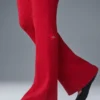 Denim-Strick-Hose mit High-Waist und ausgestelltem Bein – Kräftiges Rot/Dunkles Kräftiges Rot