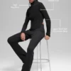 Denim-Strick-Shirt mit rückenfreiem Ausschnitt und Langarmshirts – Schwarz/Anthrazit