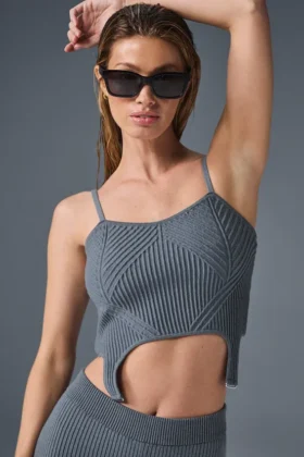 Denim-Strick-Top – Stahlgrau/Anthrazit