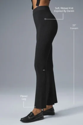 Denim-Strickhose mit High-Waist und ausgestelltem Bein – Schwarz/Anthrazit