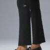 Denim-Strickhose mit High-Waist und ausgestelltem Bein – Schwarz/Anthrazit