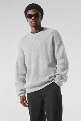 Domain-Pullover mit Rundhalsausschnitt aus Rippstrick – Athletic Heather Grey