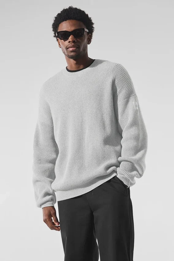Domain-Pullover mit Rundhalsausschnitt aus Rippstrick – Athletic Heather Grey