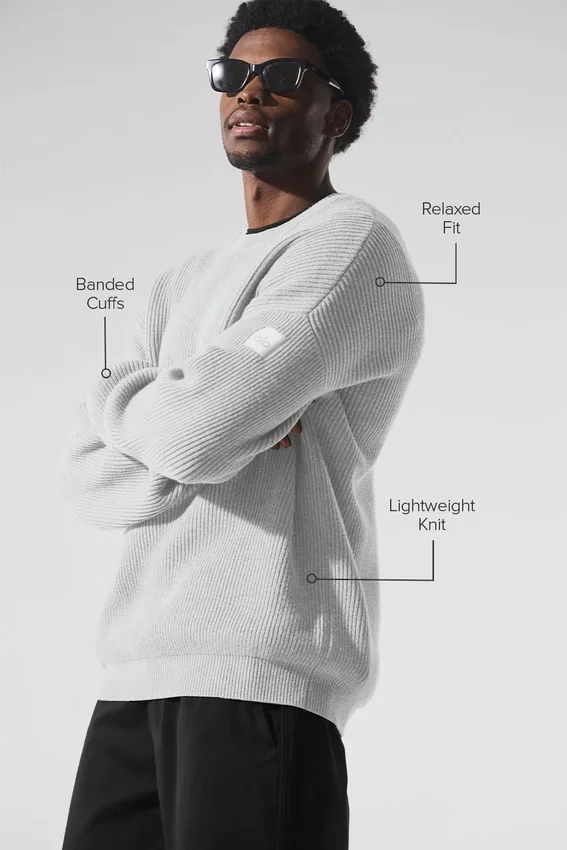Domain-Pullover mit Rundhalsausschnitt aus Rippstrick – Athletic Heather Grey