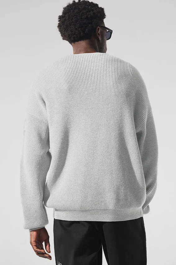 Domain-Pullover mit Rundhalsausschnitt aus Rippstrick – Athletic Heather Grey