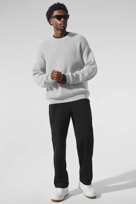 Domain-Pullover mit Rundhalsausschnitt aus Rippstrick – Athletic Heather Grey