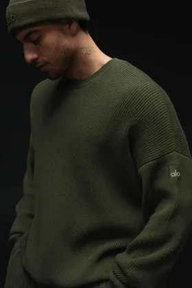 Domain Rib Knit Crew-Pullover – Olivgrün