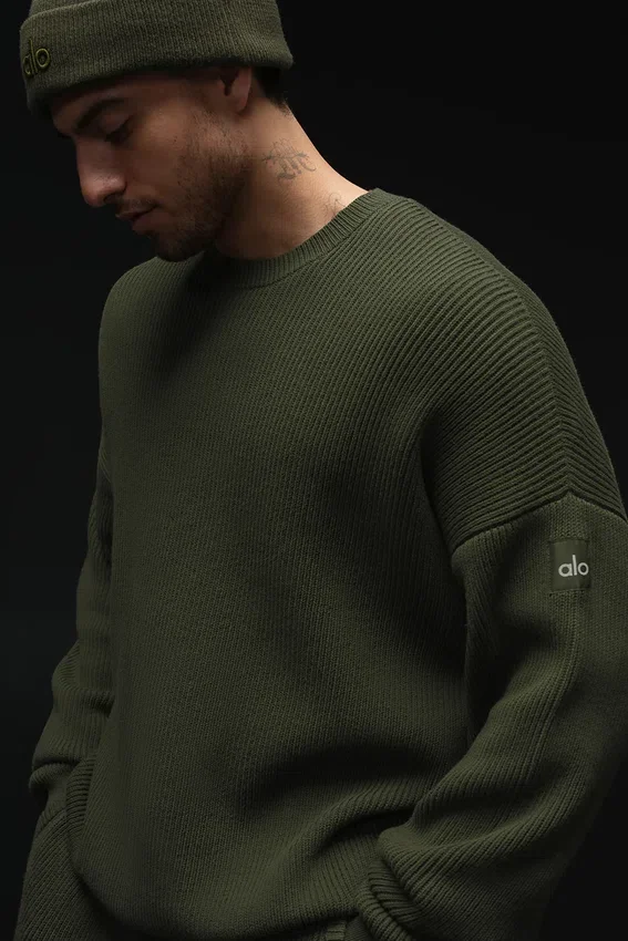 Domain Rib Knit Crew-Pullover – Olivgrün