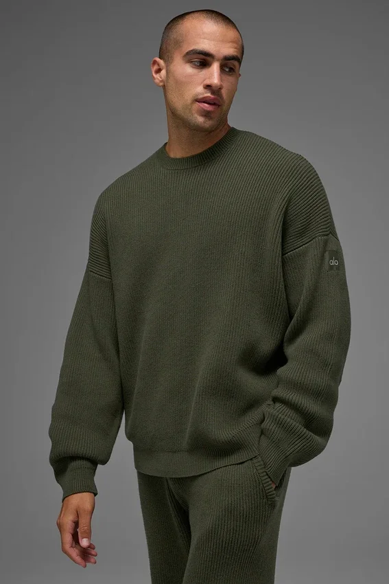 Domain Rib Knit Crew-Pullover – Olivgrün