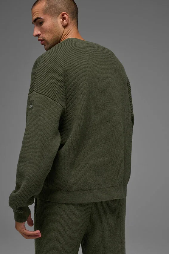 Domain Rib Knit Crew-Pullover – Olivgrün