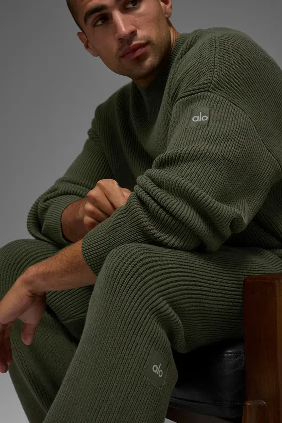 Domain Rib Knit Crew-Pullover – Olivgrün