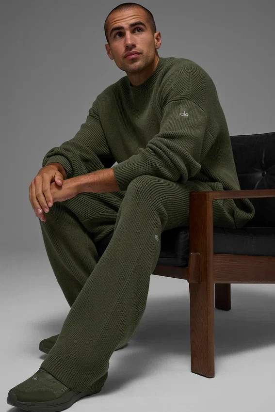 Domain Rib Knit Crew-Pullover – Olivgrün