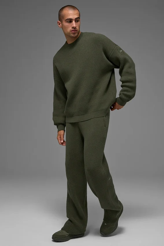 Domain Rib Knit Crew-Pullover – Olivgrün
