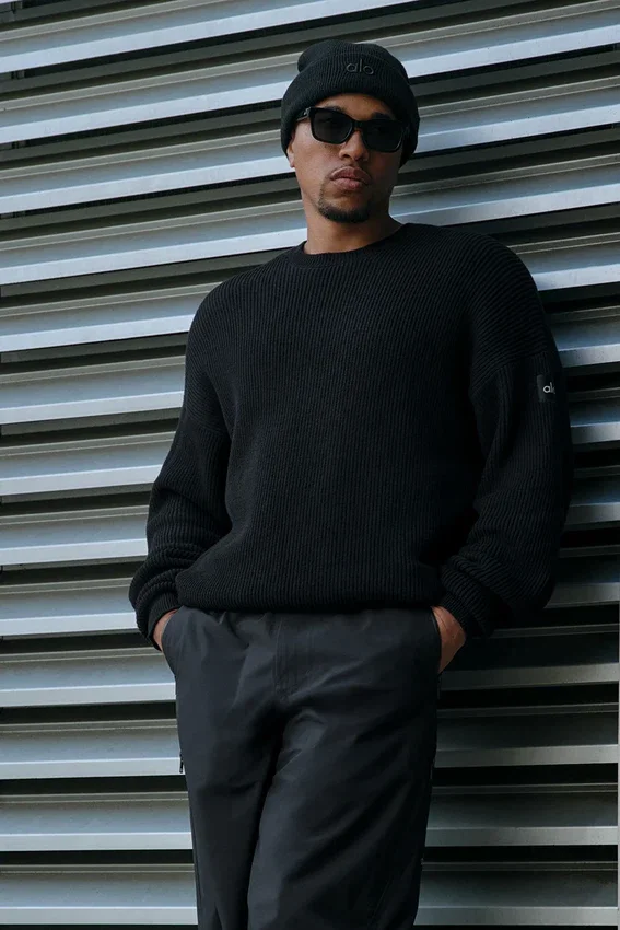 Domain Rib Knit Crew-Pullover – Schwarz