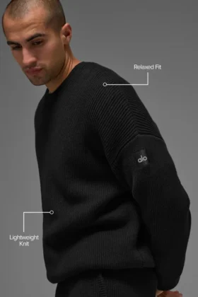 Domain Rib Knit Crew-Pullover – Schwarz